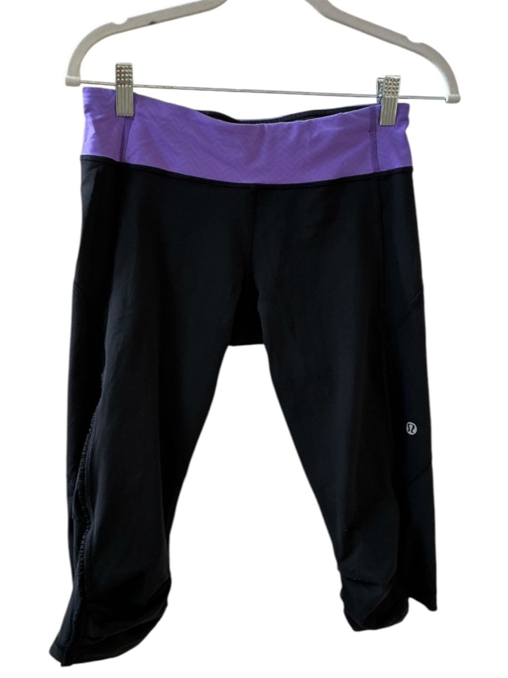 Lululemon Black Cropped Leggings with Purple Waistband